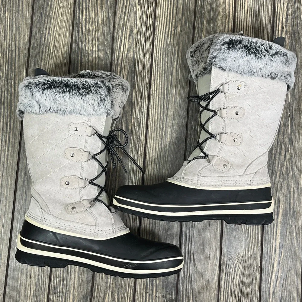 Khombu Emily Suede Winter Boots Wm 11 Gray Faux Fur Trim Lace‎ Up Snow Gorpcore
